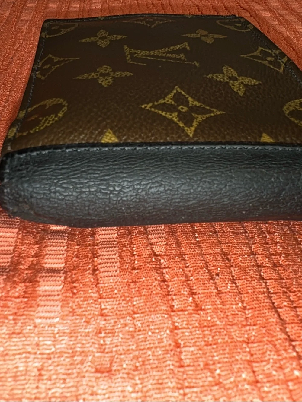 Monogram Pattern Slim Card Holder in Brown and Gold